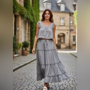 Madewell Gray Striped Tiered Maxi Skirt Set